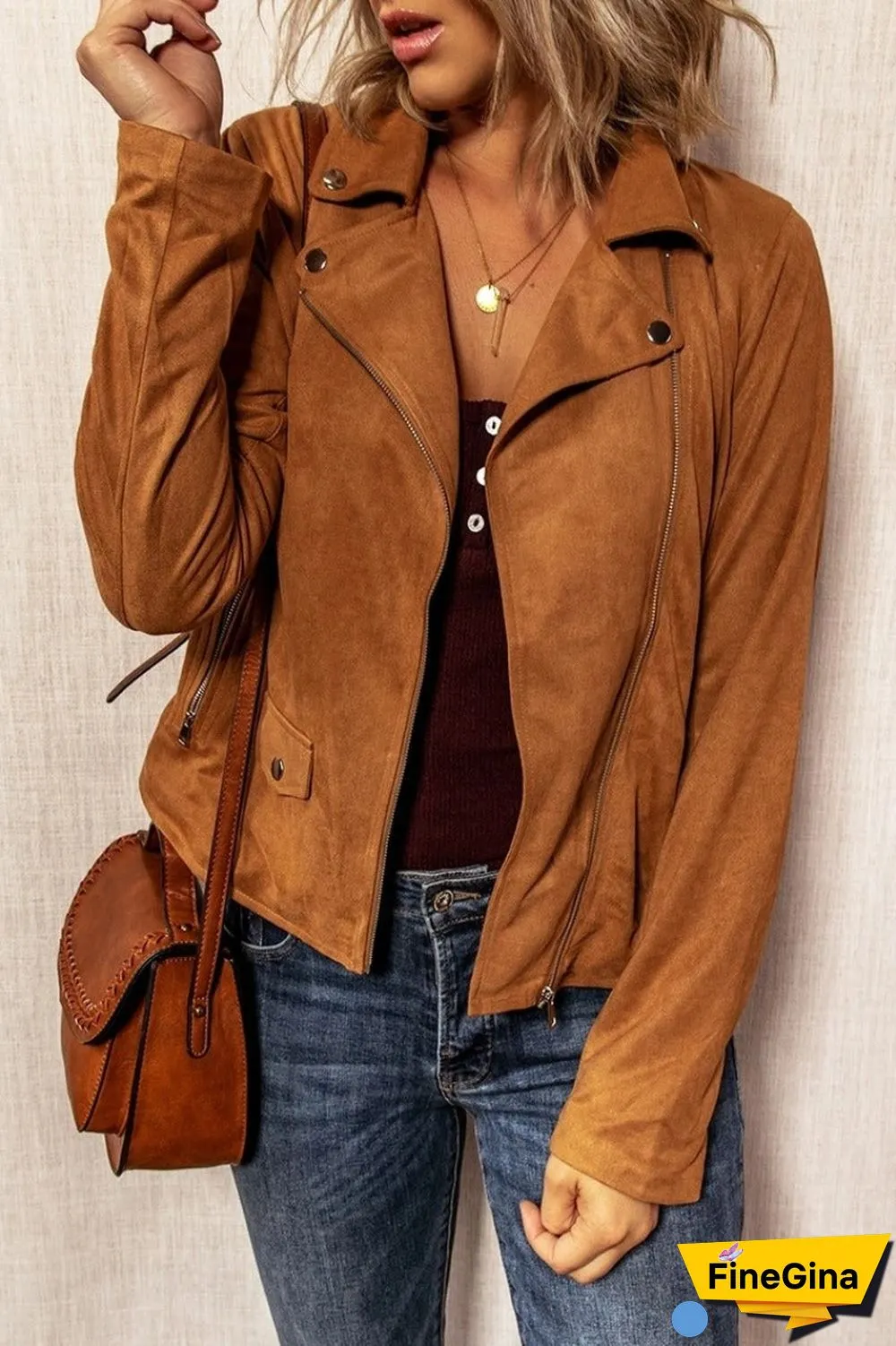 Turndown Collar Zipper Design Jacket(4  colors )