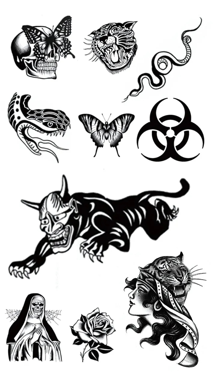 Tattoo Sticker Little Half Face Cat Element Small Animal Flower Water Transfer Temporary Fake Body Art Tatoo for Kid Girl Boy