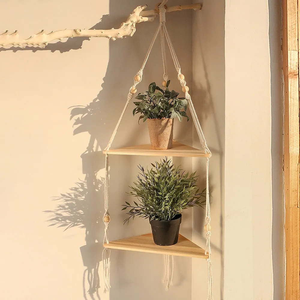 Triangle Shelves Wall Decor Macrame Wall Shelf Boho Home Decor Plant Hanger Candle Holder For Living Room Bedroom Decoration