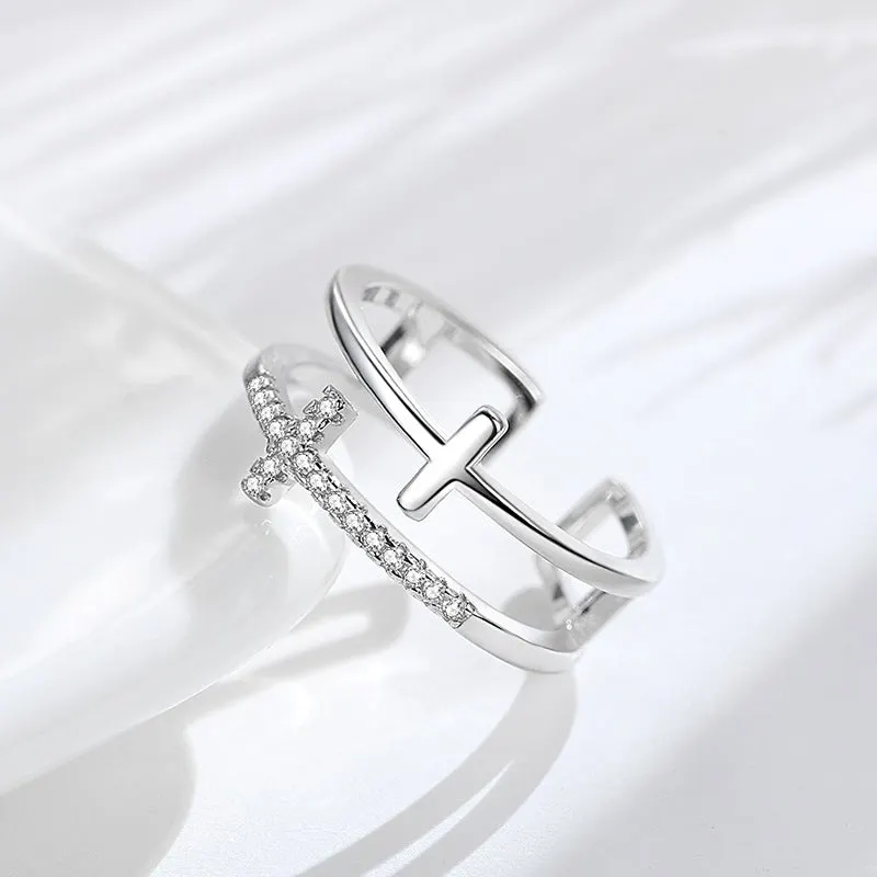 To My Daughter "Jesus Is The Answer" Twin Band Cross Ring