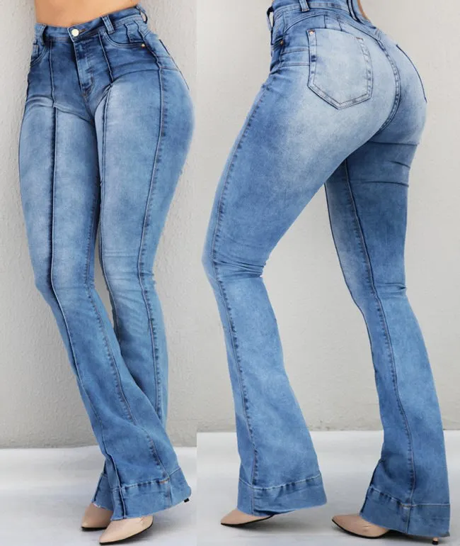 Brownm Washed Street Elastic Pants Wide-leg Bell-bottom