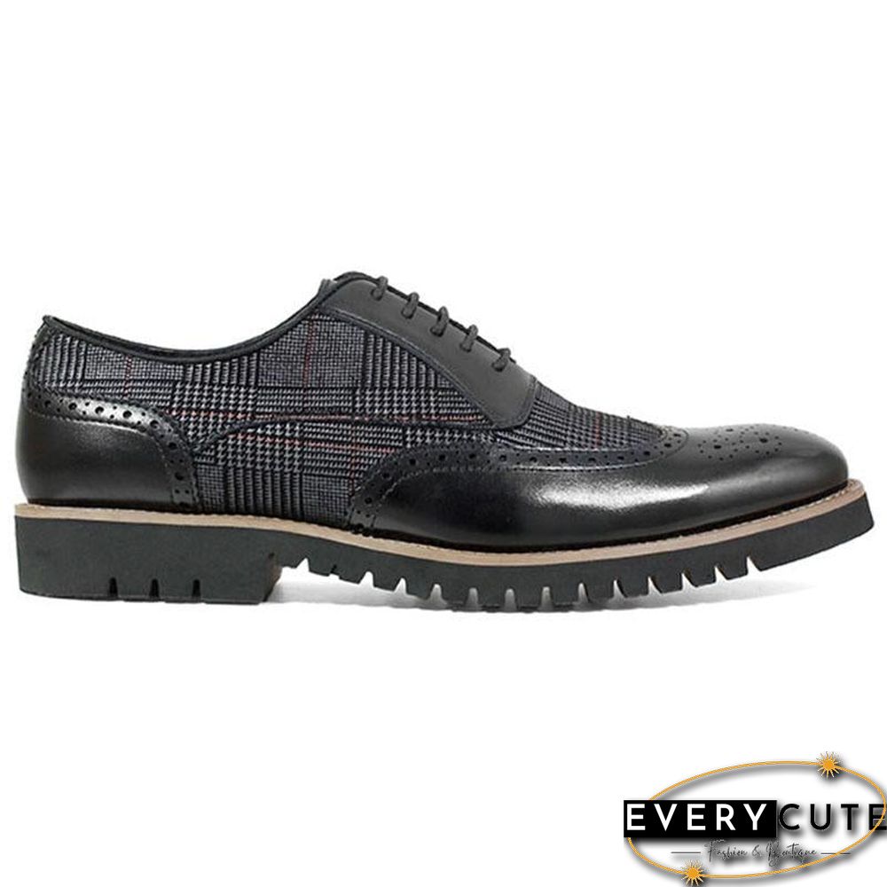 Men's Fashion Lattice Spliced Leather Brogue Shoes