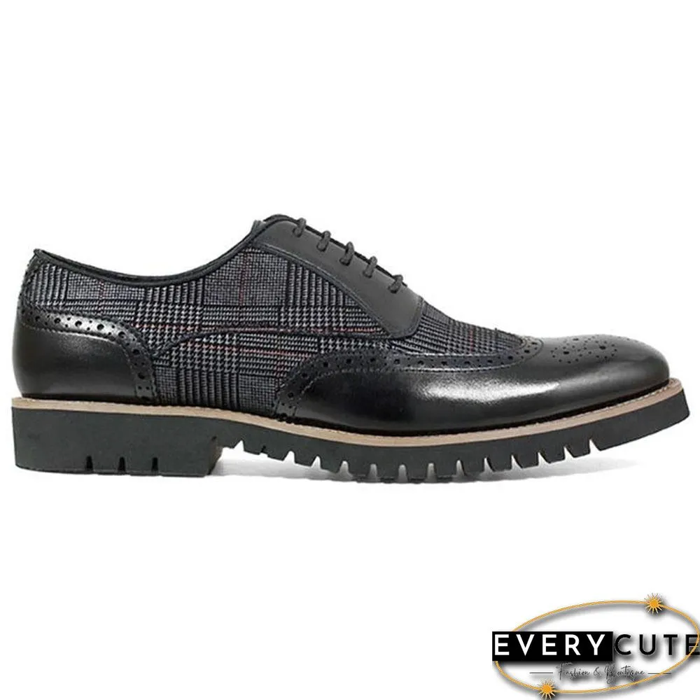 Men's Fashion Lattice Spliced Leather Brogue Shoes