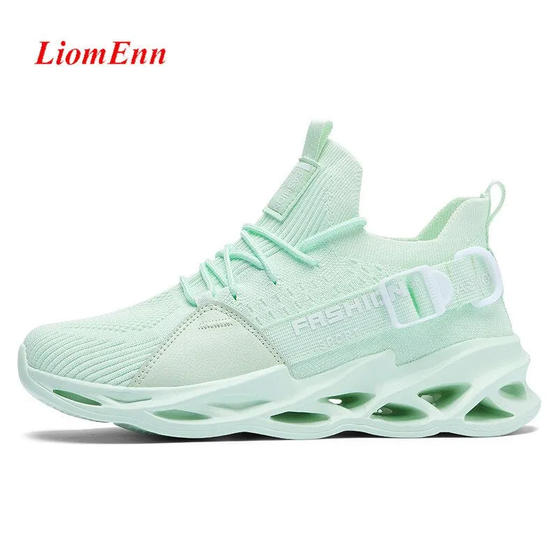 Summer Sneakers Women's Flat Tennis Shoes White Green Yellow Running Sneakers Light Breathable Mesh basket femme Big Size 36-46