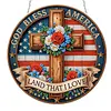 Diamond Painting Single-Sided Acrylic God Bless America - Cross Hanging Pendant Sun Catcher for Home Garden Wall Door