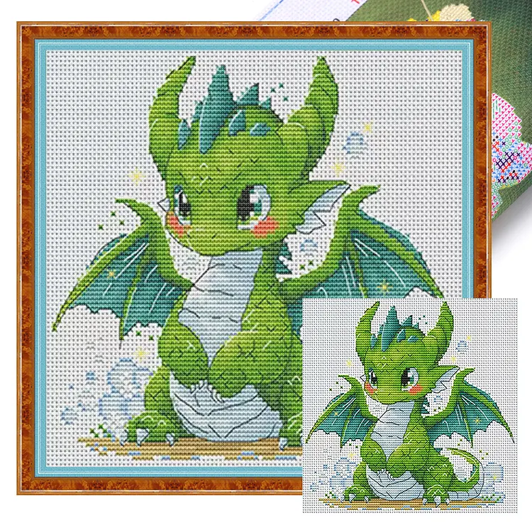 【Fairy Brand】Cute Little Green Dragon&nbsp;(25*25cm)&nbsp;16CT&nbsp;Stamped&nbsp;Cross&nbsp;Stitch(29 colors) gbfke