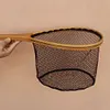 Wooden Handle Fishing Landing Net Soft Rubber Mesh Trout Catch and Release Net