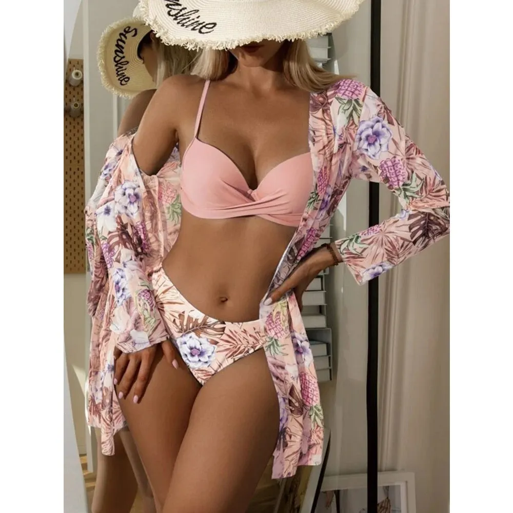 2022 Sexy Bikinis And Cover Set Women Swimsuit Printed Swimwear High Waist Summer Strappy Bathing Suit Beach Wear Biquini Female