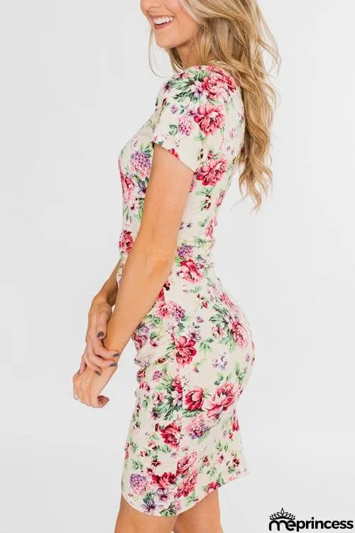 Fashion O Neck Printed Short Sleeve Dress