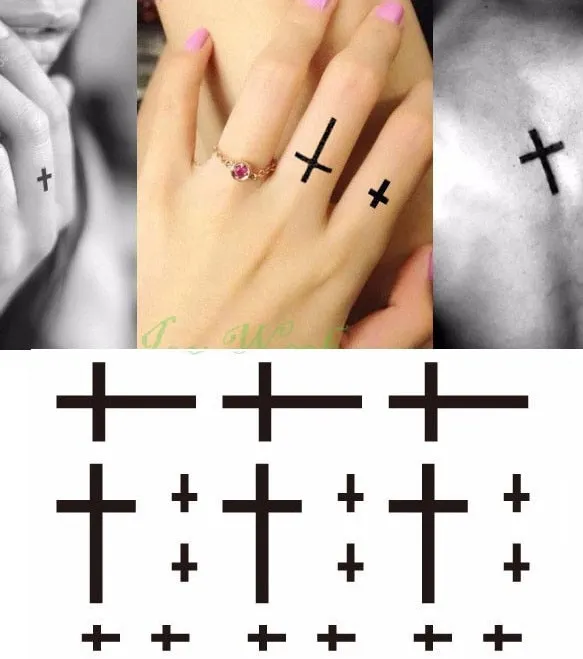 Waterproof Temporary Tattoo Sticker Small Cross Rose Flower on Finger Neck Hand Flash Tatoo Fake Tatto for Girl Women Men