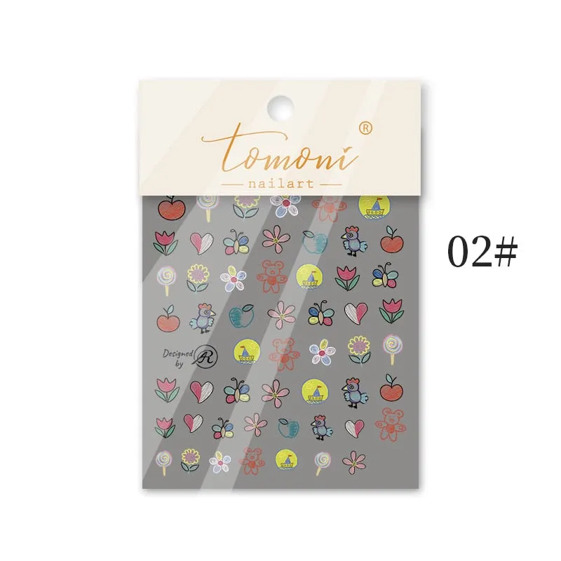 5d Nail Sticker Rainbow Flower DIY Cute White Flower Nail Decals Manicures For Design Sticker Self Adhesive Transfer Foil Decor