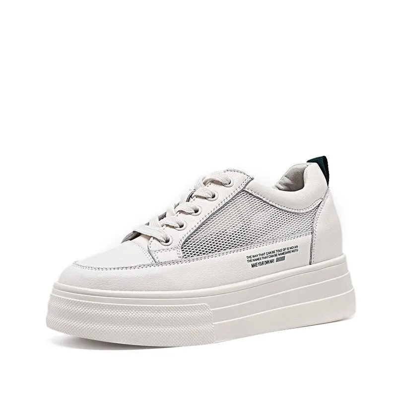 Fashion White Split Leather Women Chunky Sneakers White Shoes Lace Up Tenis Feminino Zapatos De Mujer Platform Women Casual Shoe
