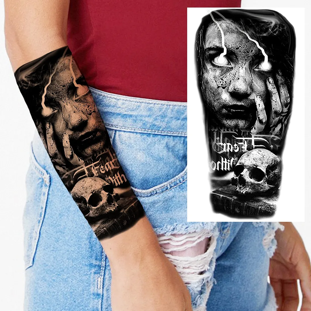 Halloween Clown Joker Scary Temporary Tattoos For Men Women Realistic Scary Lion Waterproof Tattoo Forearm Tatoos Vampire