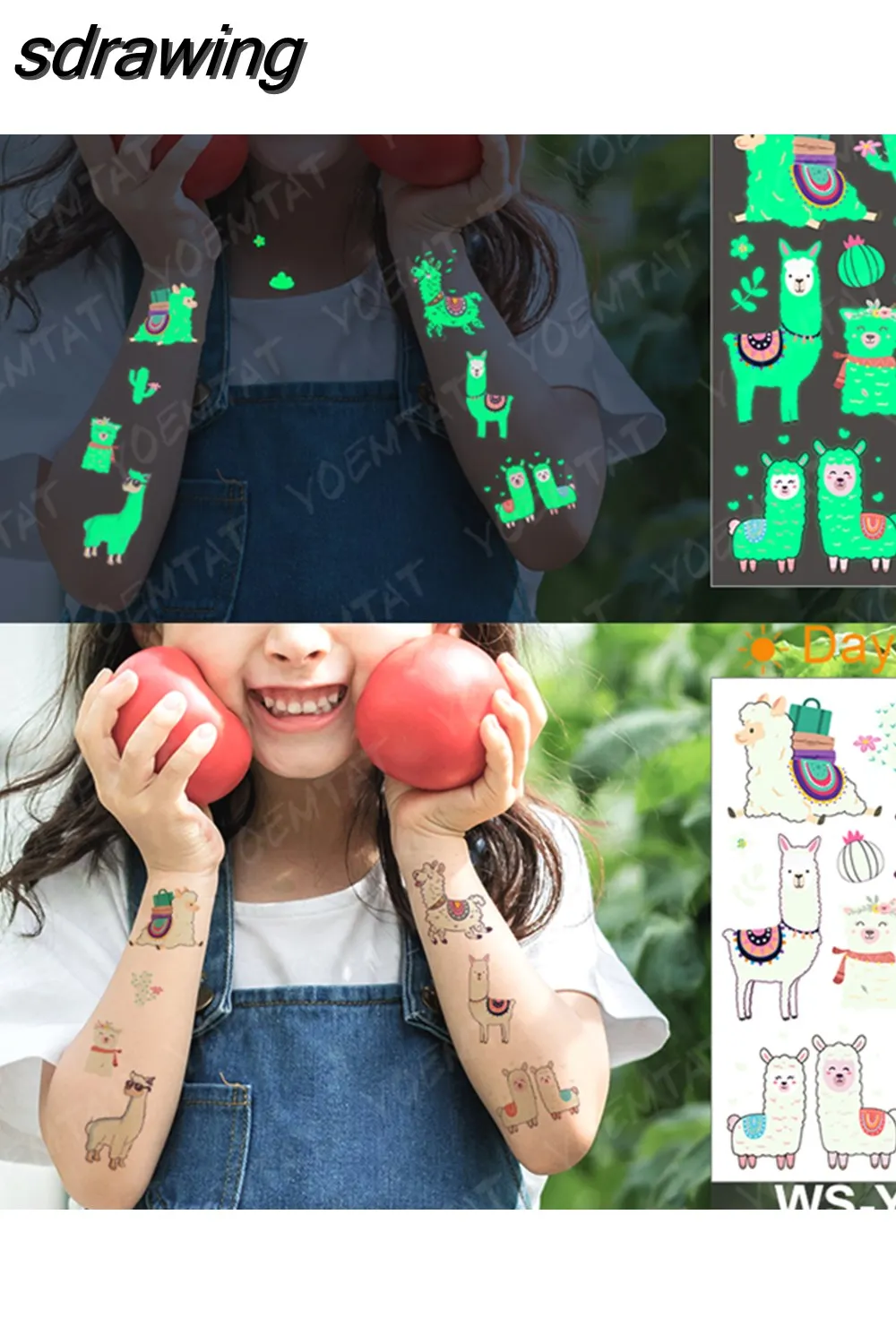 sdrawing Waterproof Temporary Tattoo Woman Sticker Panda Tiger Cute Animal Glowing Tatto Boy Girl Baby Child Kid Flash Fake Tato