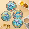 4PCS Wood Diamond Painted Placemats Kitchen Dish Mat with Holder (Dolphin)