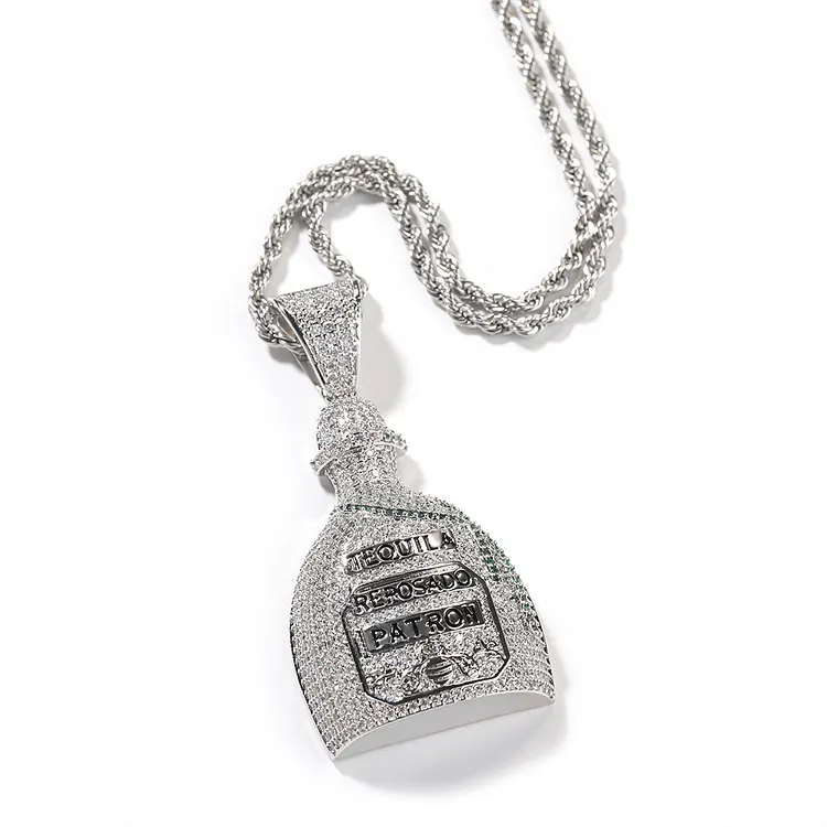 Iced Out Wine Bottle Pendants Hip Hop Bling Bling Necklaces For Men