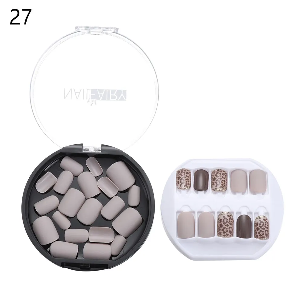 30PCS/Set Fake Nails Press Coffin False Full Artificial Short Kiss Detachable Stick Designs Press Nails Art Tipsy Cover Box