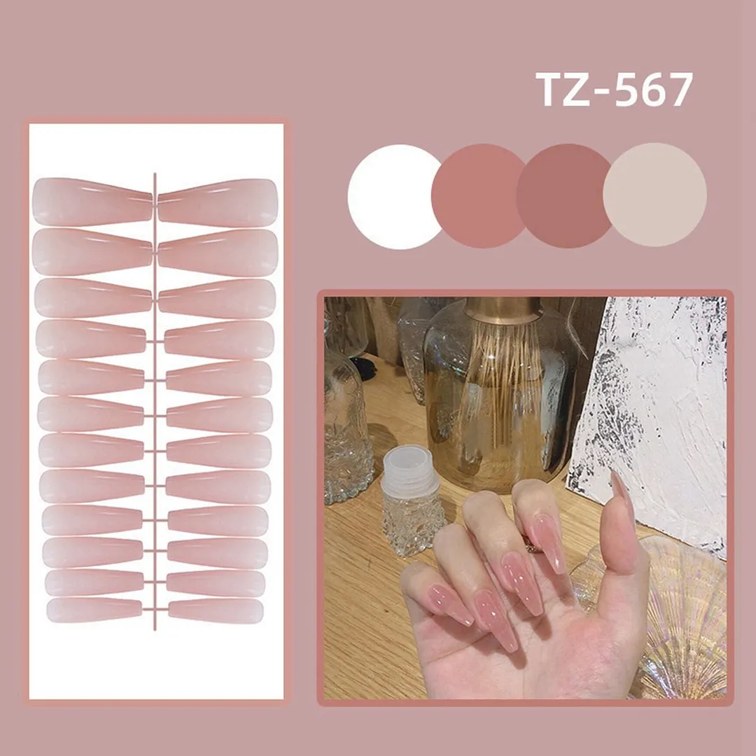 24Pcs Detachable False Nails Gourd Ballerina Coffin Wearable Fake Nails Full Cover Nail Tips Acrylic Manicure Tips Press on Nail