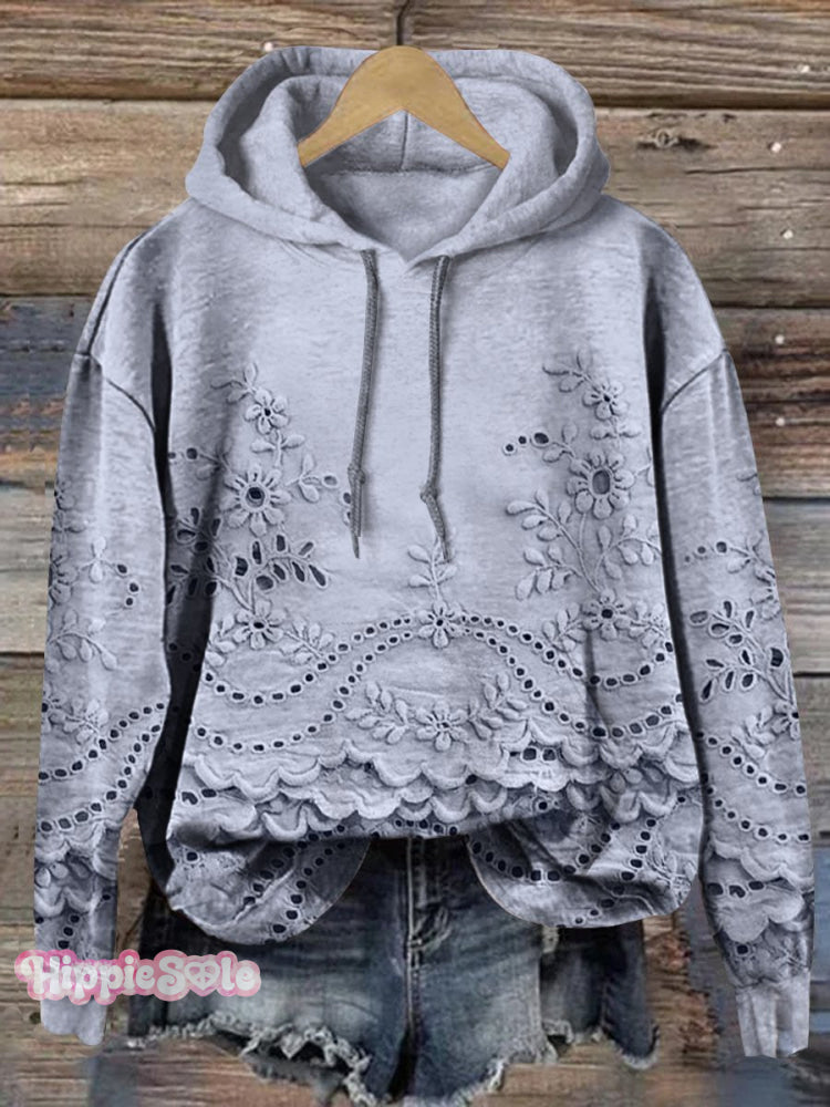 Women&rsquo;s Floral Textured Art Patterns Prints Casual Pocket Hooded Sweatshirt Blue / S
