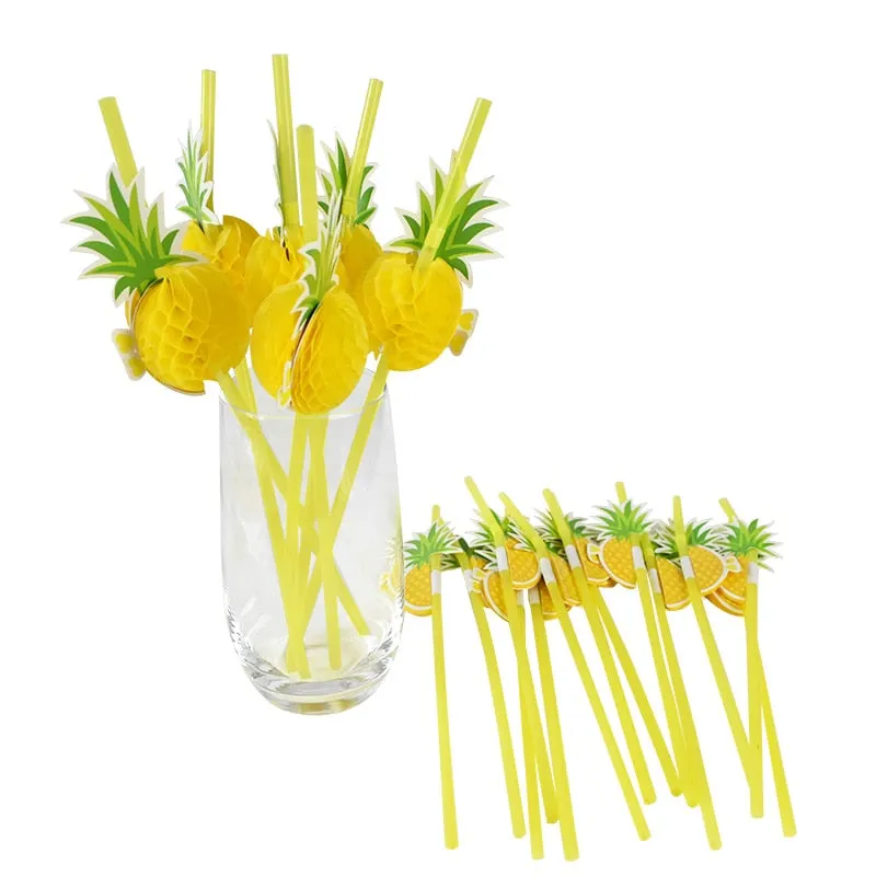 25/50Pcs Flamingo Pineapple Drinking Straws Hawaii Beach Tropical Birthday Party Decoration Summer Pool Party Wedding Supplies