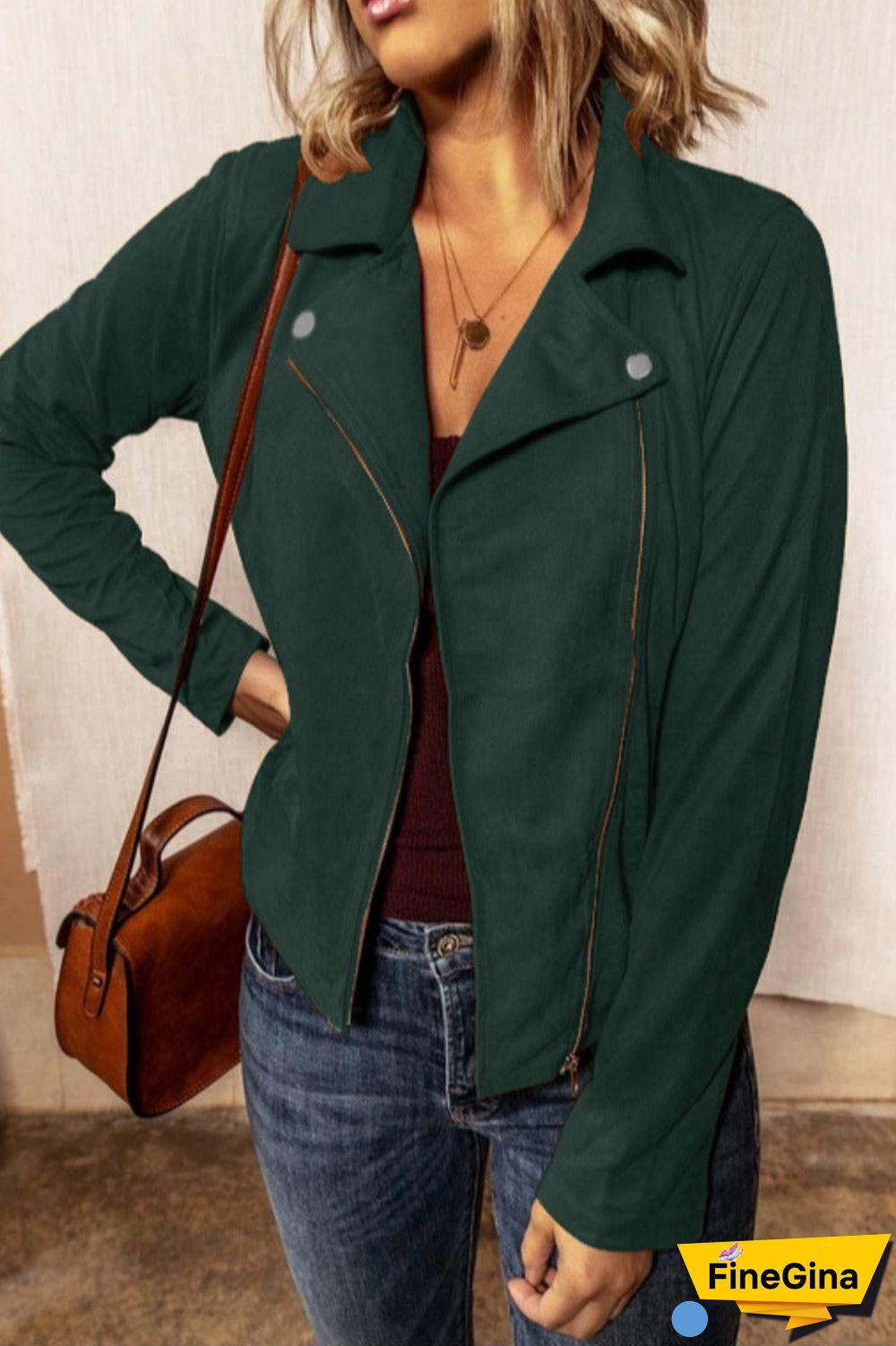 Turndown Collar Zipper Design Jacket(4  colors )