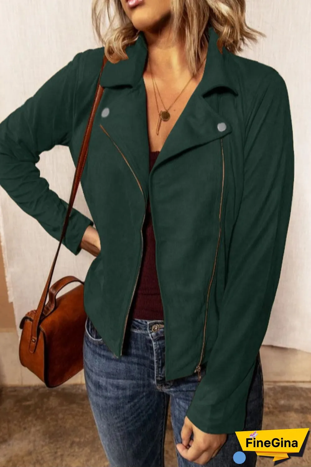 Turndown Collar Zipper Design Jacket(4  colors )