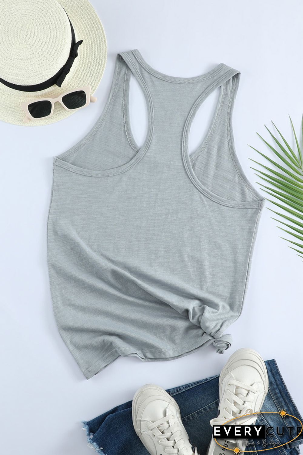 Blank Apparel - Gray Scoop Neck Basic Solid Tank Top