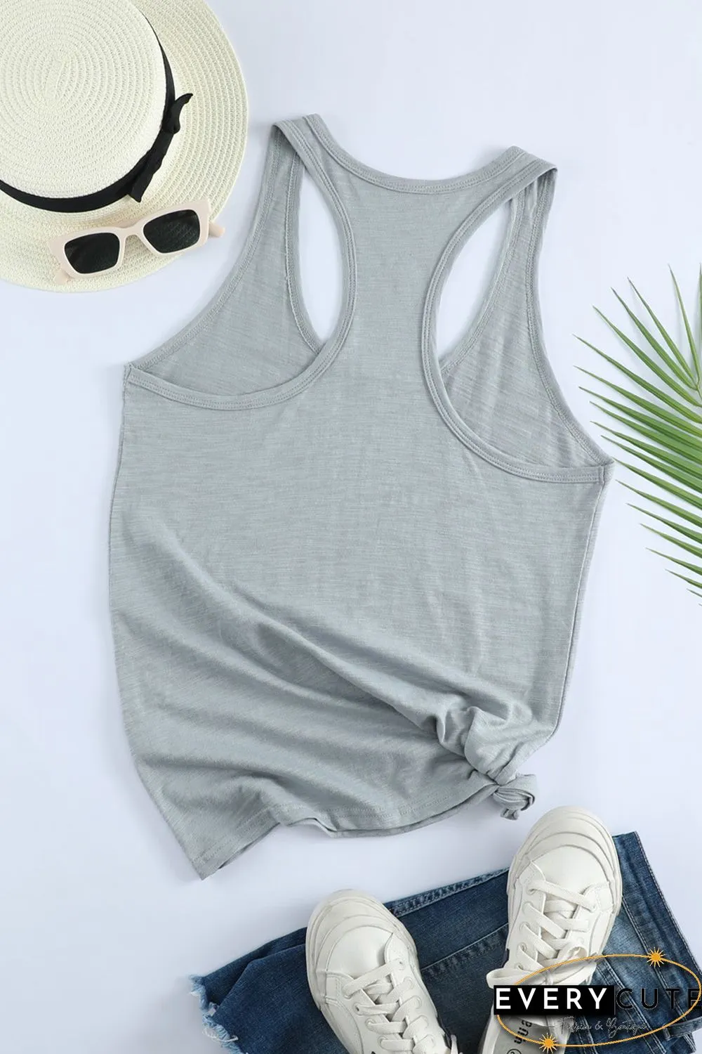 Blank Apparel - Gray Scoop Neck Basic Solid Tank Top