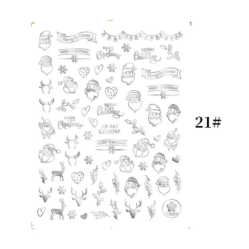 1 Sheet Christmas 5D Nail Stickers Gold And Sliver Snowflakes Transfer Nail Decals Slider Decoration For Manicuries