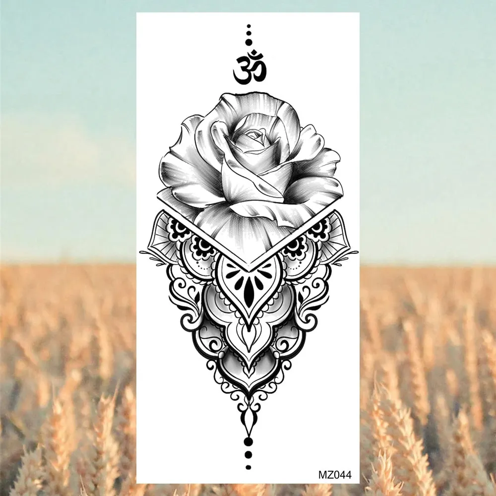 Black Lotus Pendant Temporary Tattoos For Women Adult Rose Flower Jewelry Fake Tattoo Fashion Calf Waterproof Half Sleeve Tatoos