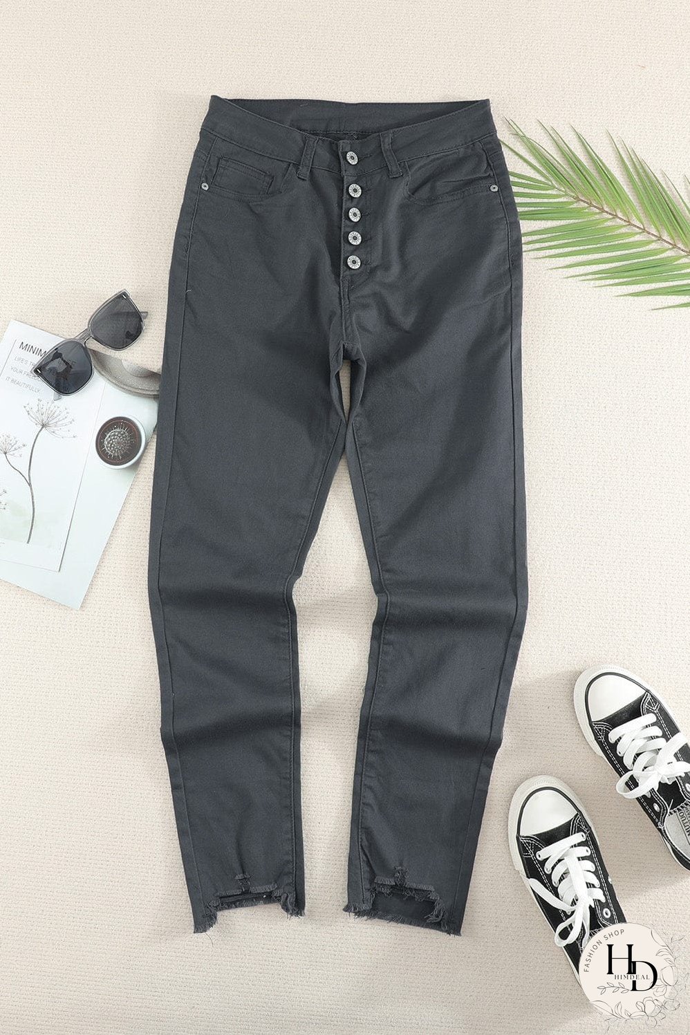 Elastic Loose Wide Leg Button Pants