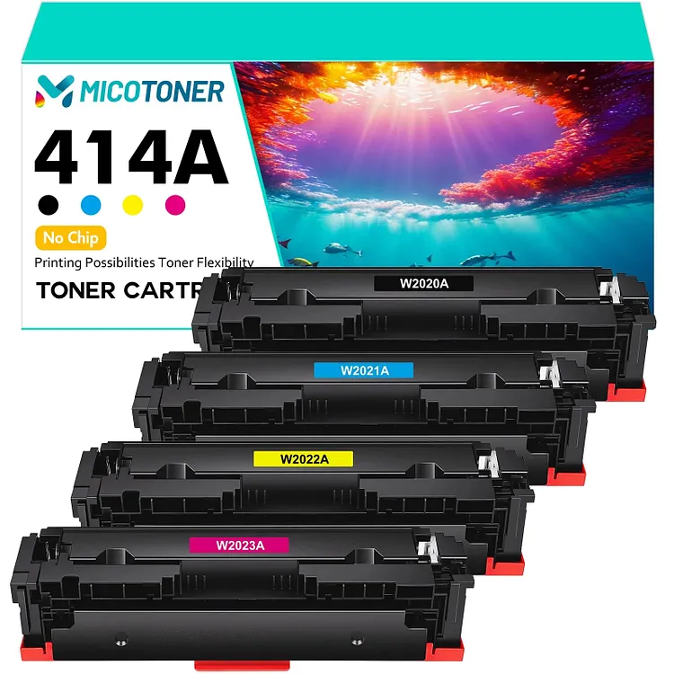 414A Toner Cartridge 4-Pack (NO CHIP) Compatible for HP 414A 414X W2020A W2020X Color LaserJet Pro MFP M479fdw M479fdn M479 M454 M454dw M454dn Printer Ink (Black Cyan Yellow Magenta)