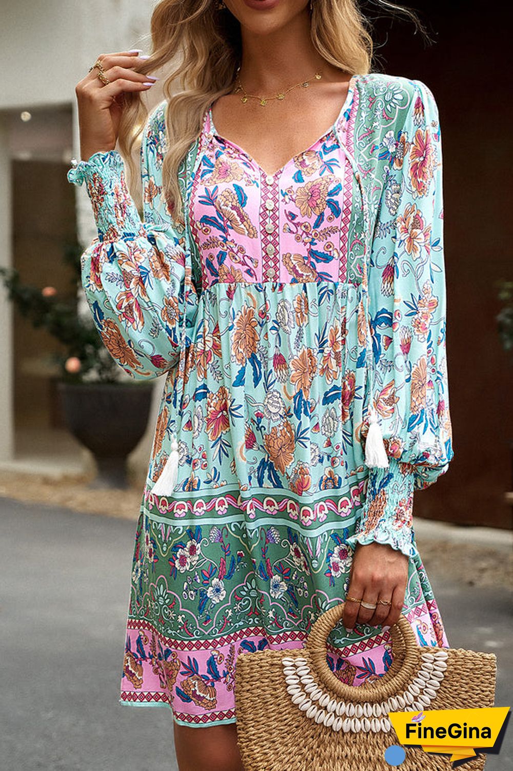 Fashion Casual Printed Long Sleeve Dress