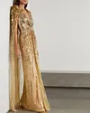 Elegant Sequined Embroidered Cape Gown