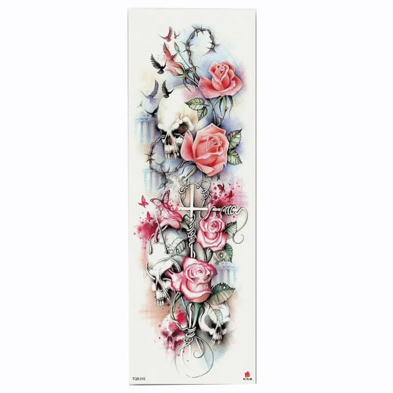 2018 New Full Flower Arm Tattoo Sticker Skeletons and Roses Temporary Body Paint Water Transfer Tattoo Sleeve