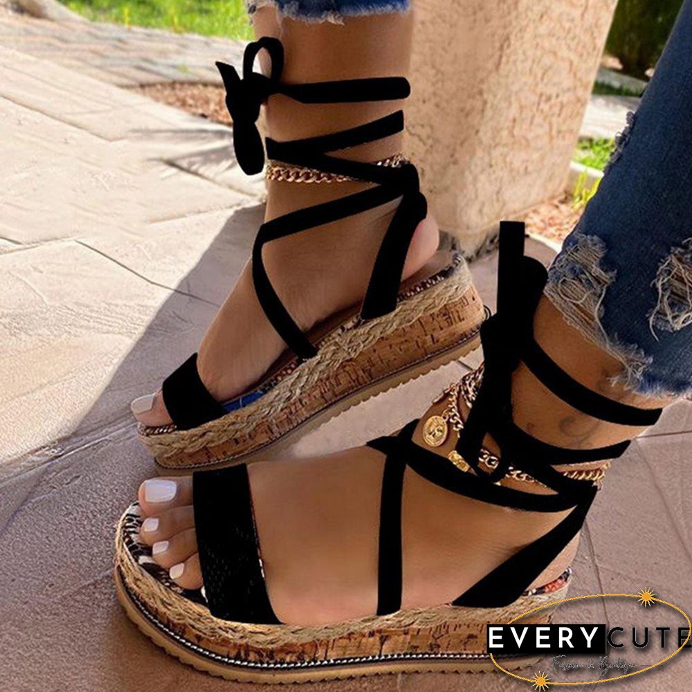 New Summer Women Snake Sandals Platform Heels Cross Strap Ankle Lace Peep Toe Beach Party Ladies Shoes Zapatos Sandals