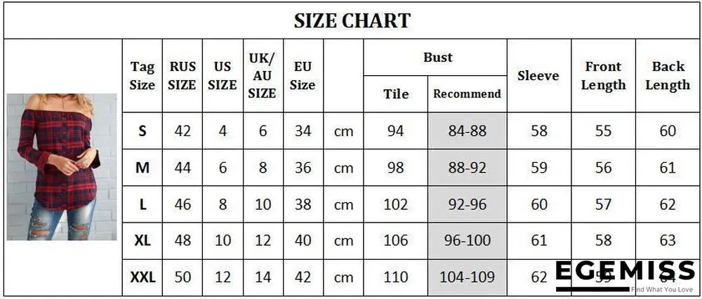 Women Plaid Shirt Sexy Off Shoulder Long Sleeve Tops Shirt Slash Neck Blouses | EGEMISS
