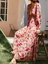 Floral Print V-Neck Loose Falbala A-Line Casual Maxi Dress