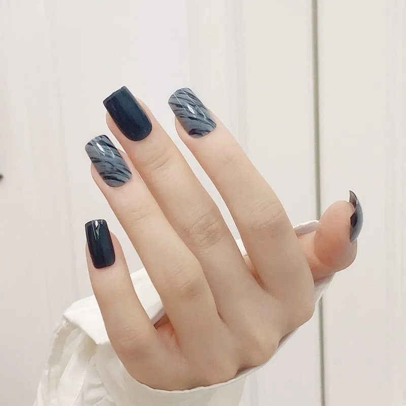 24pcs Butterfly Nail Patch Glue Type Removable Long Paragraph Fashion Manicure Wearable False Nails Patch With Glue Fake Nails-Nail Inspo