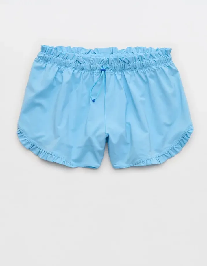 Blue Solid Color Ruffle Shorts