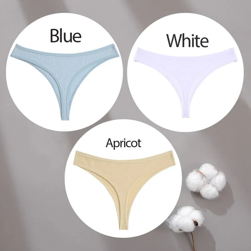3PCS/Set Cotton Panties G-String Women Panties Sexy Underwear Female Lingerie Thong Briefs for Woman Solid Color Intimate Pantys