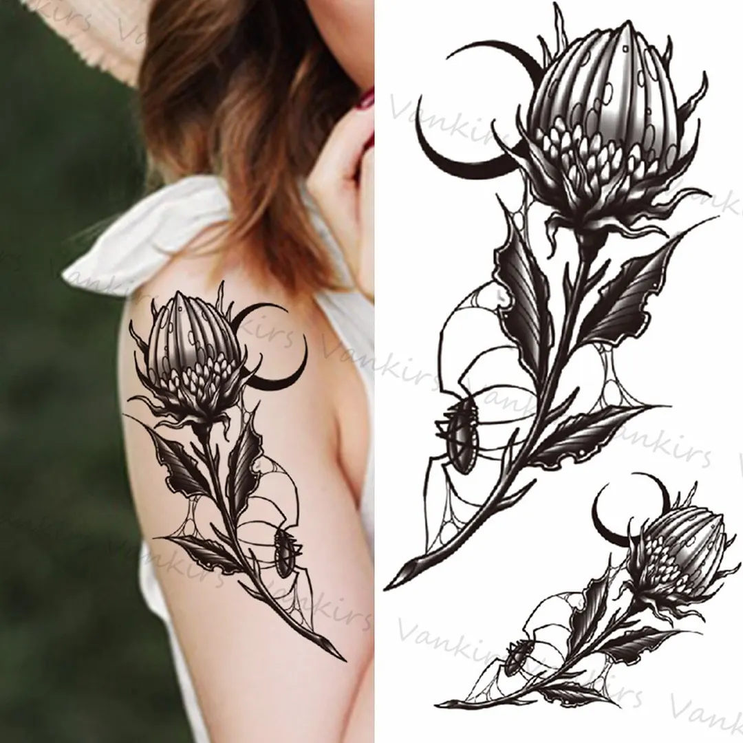Sdrawing Skeleton Snake Flower Temporary Tattoos For Women Girls Realistic Snake Wolf Tribal Fake Tattoo Sticker Arm Waist Tatoo 3D