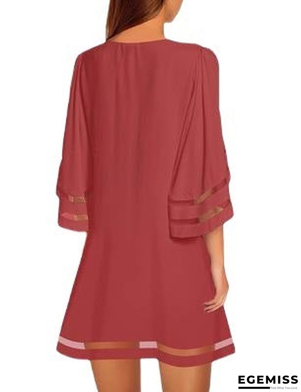 Flared Sleeve Mesh Stitched A-line Skirt Dress | EGEMISS