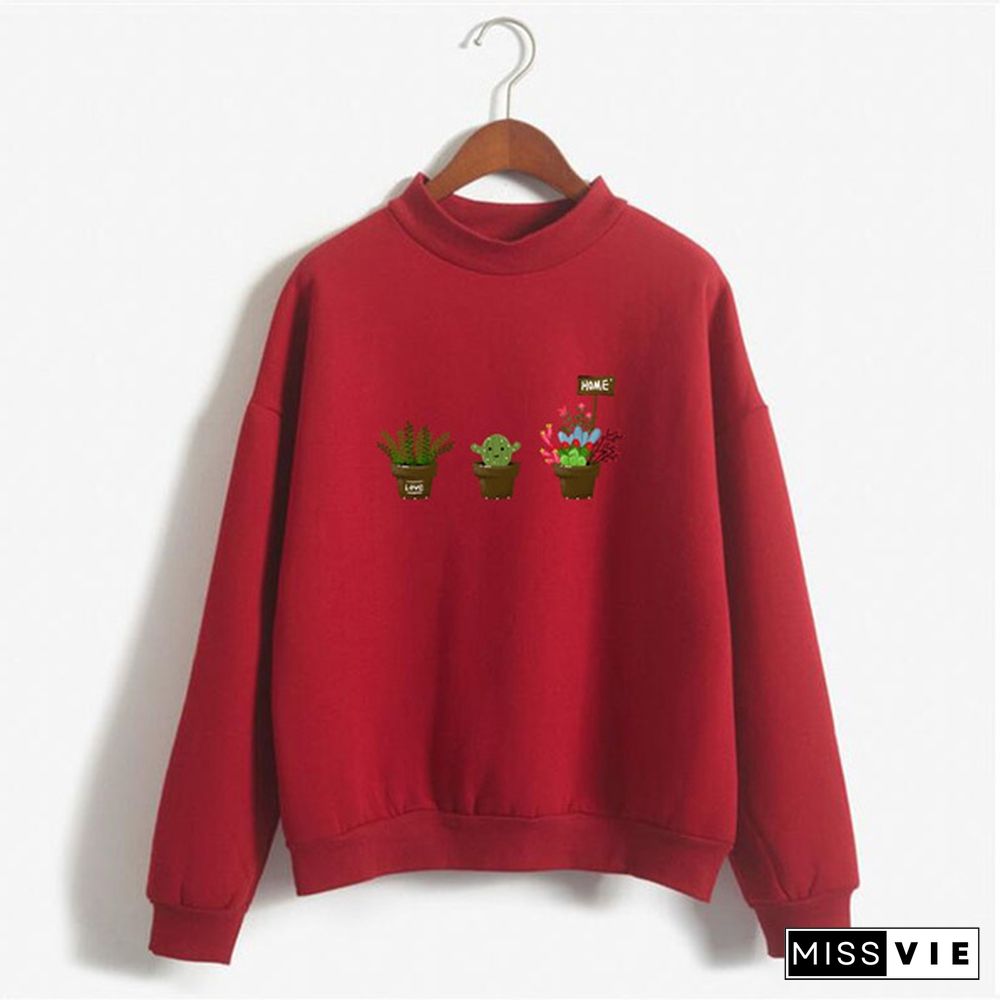 Women's Fashion Print Short Casual Pullover Loose Middle Collar Sweater