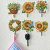 (US Local)6pcs/set Special-shaped Diamond Painting Wall-mounted Key Hook Kit (Sunflower)