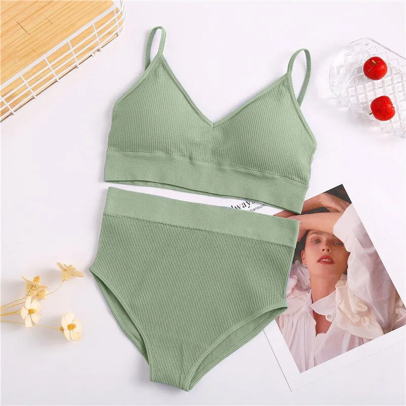 FINETOO Women Bra Panties Set Sexy G-String Push Up Bra Set Seamless Underwear Sports Thong Panty Bralette Fitness Lingerie Set
