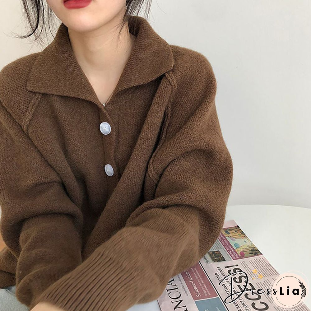 Cardigans for Women Korean Fashion Knitted Sweater Turn-down Collar Thick Sweaters Vintage Button-down Women Autumn Jacket