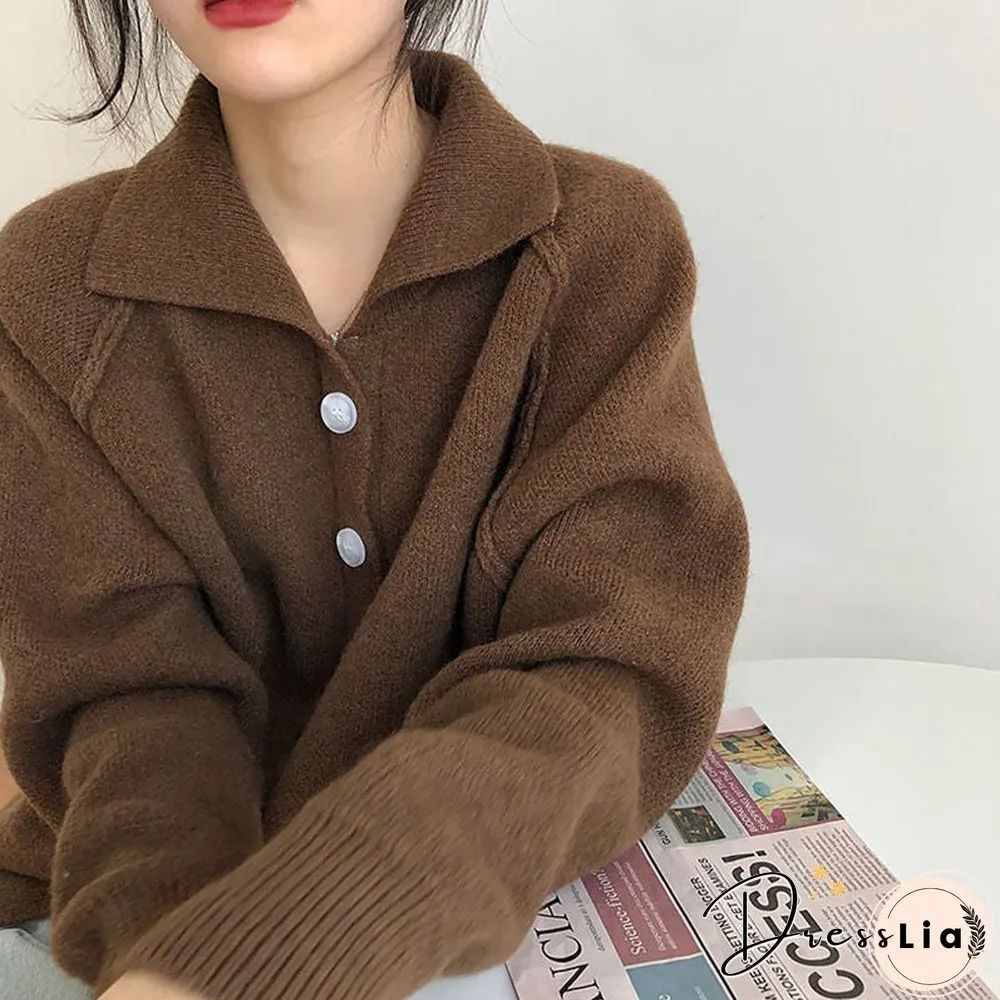 Cardigans for Women Korean Fashion Knitted Sweater Turn-down Collar Thick Sweaters Vintage Button-down Women Autumn Jacket