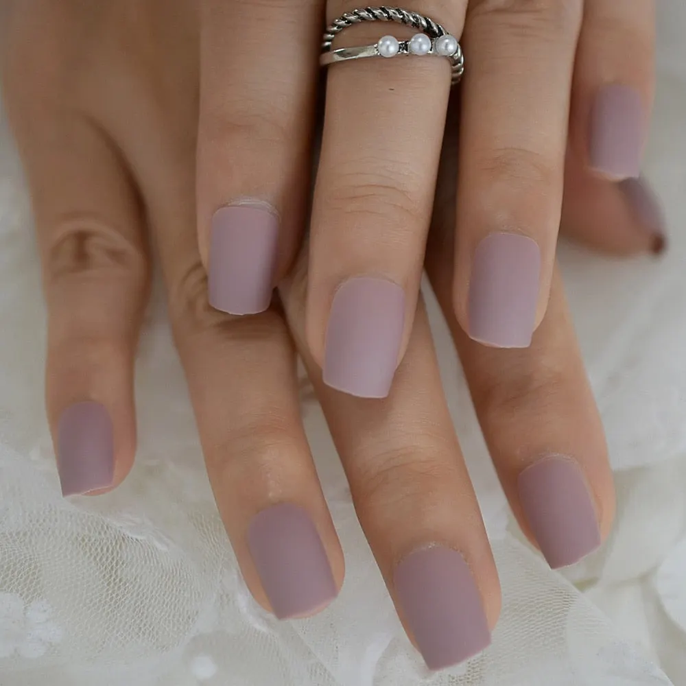 Medium Long Matte Fake Nails White Matt Solid Color Nail Tips Square Acrylic Fignernails 24-Nail Inspo