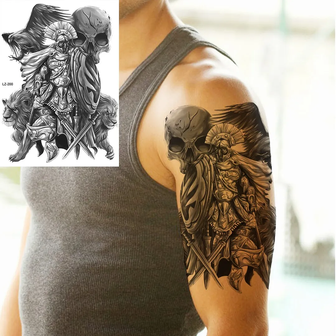 Sdrawing Cuttlefish Skeletion Scary Temporary Tattoos For Men Women Pirate Tiger Skull Totem Fake Tattoo Sticker Tatoos Octopus